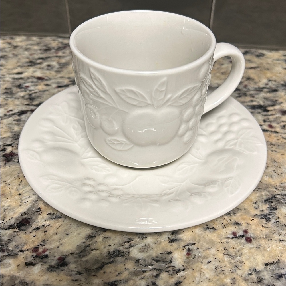 Gibson White‎ Embossed Cup and Saucer Set vintage